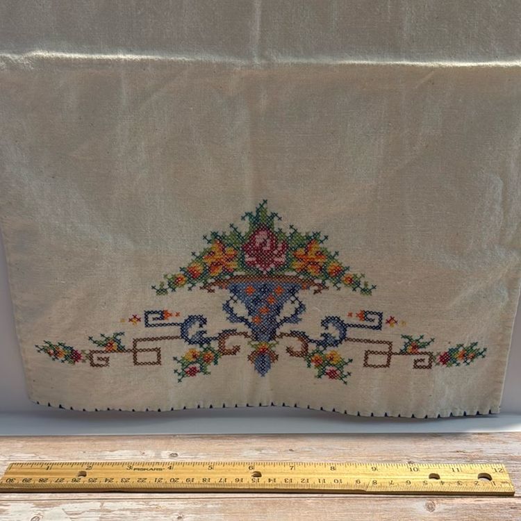 Tea Towel Handmade Cross stitched VTG