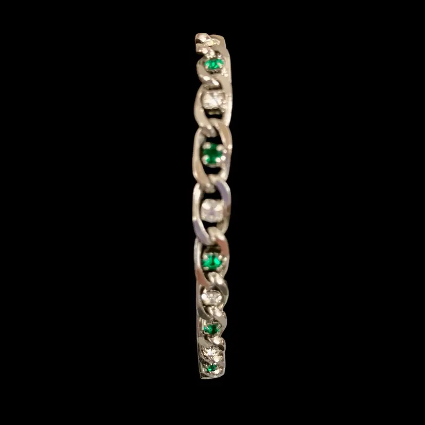 Silver Tone Bracelet Clear & Green Glass Stones