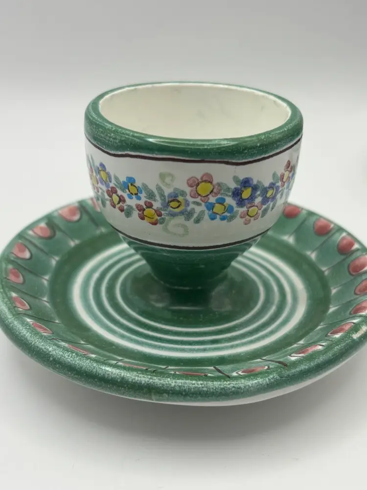 Floral Hand painted  European Pottery Egg Cups Set Of 3  Easter