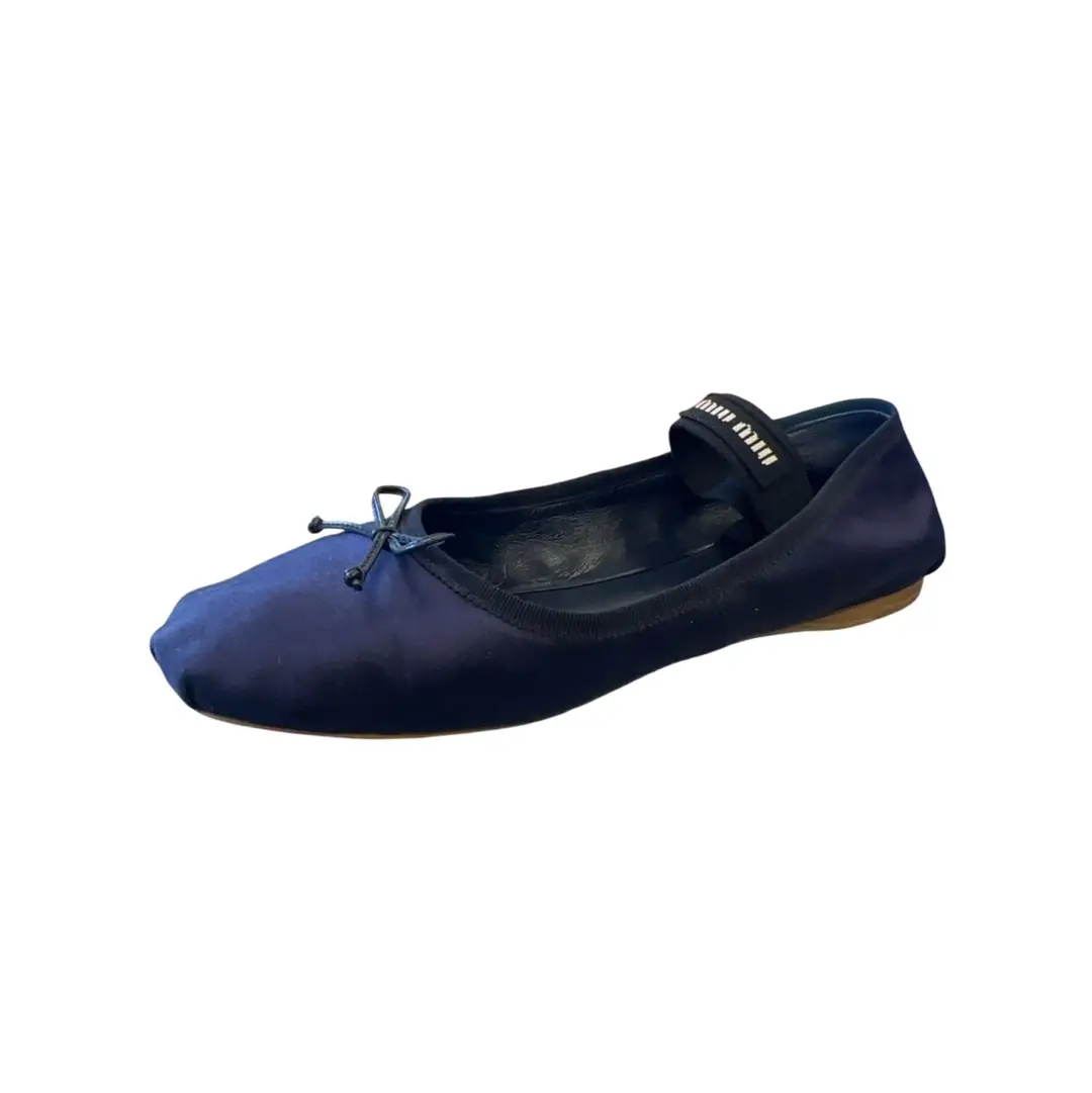 Miu Miu Navy Satin Ballerina Flats SZ 38.5