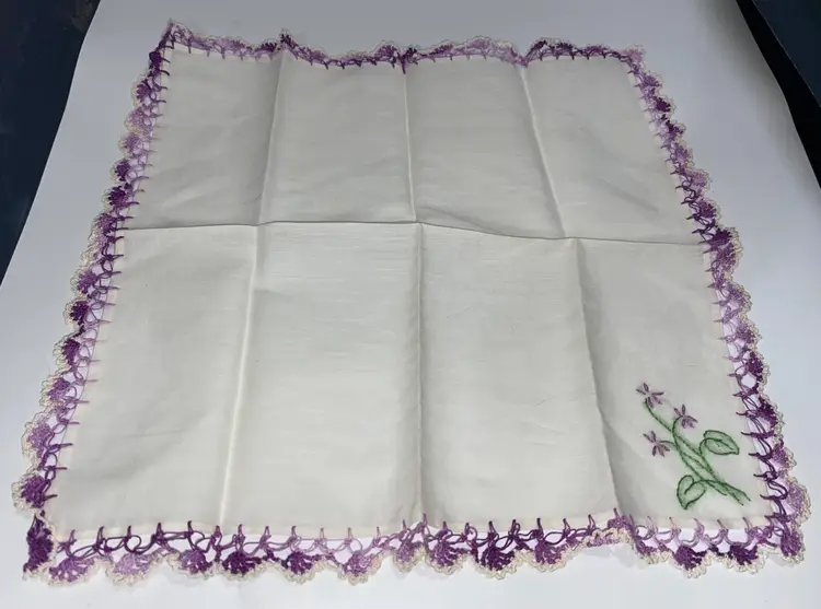 Vintage Purple Embroidery Handkerchief Hanky