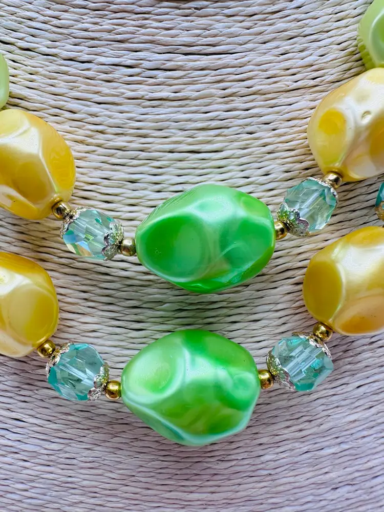 Vintage Japan Green & Yellow Plastic Necklace