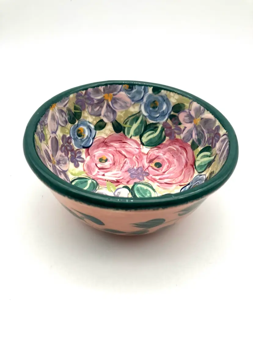 BIN  - Vintage Lesal Pottery Lisa Lindbergh Painted Floral Bowl 6.25”