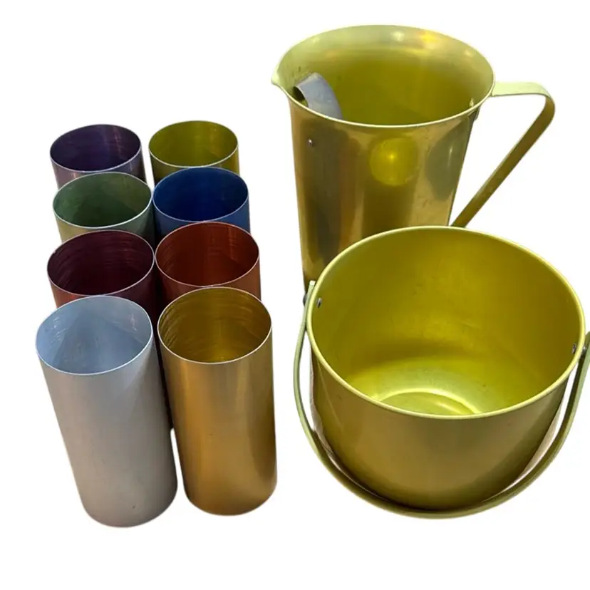 Perma Hues 8 aluminum tumblers, Pitcher, And Ice Bucket