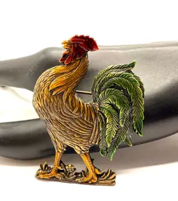JJ Rooster Brooch, Jonette Jewelry Retired, Enamel Over Gold Tone Pin