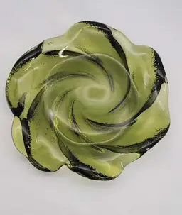 Fenton Swirl Ashtray Candy Dish 8" Green