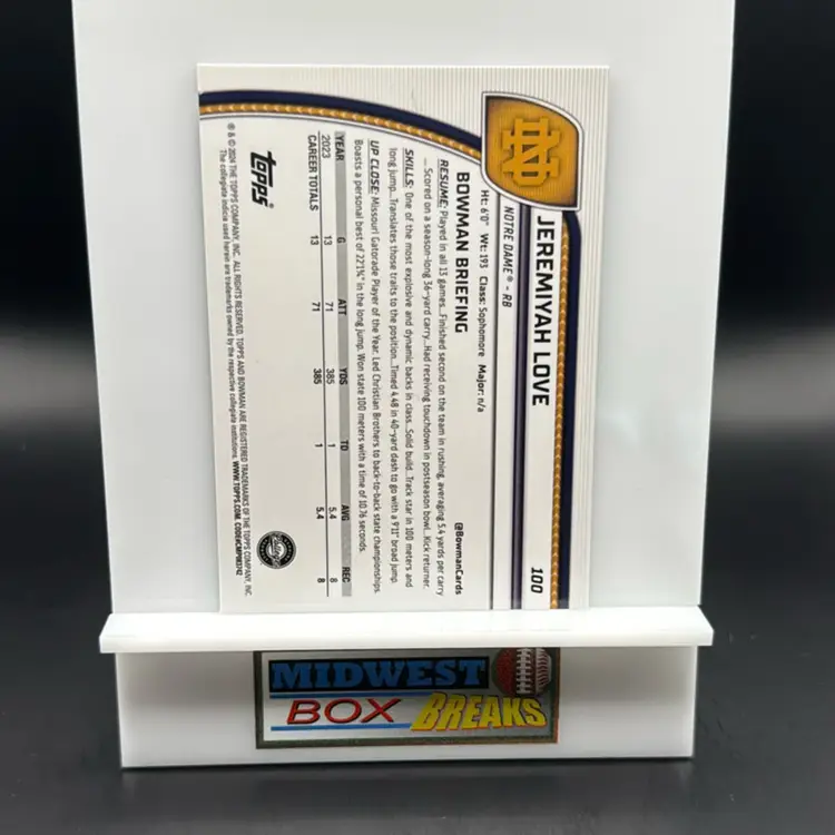 Jeremiyah Love 1st 2024 Bowman University Chrome Notre Dame MBBCRD