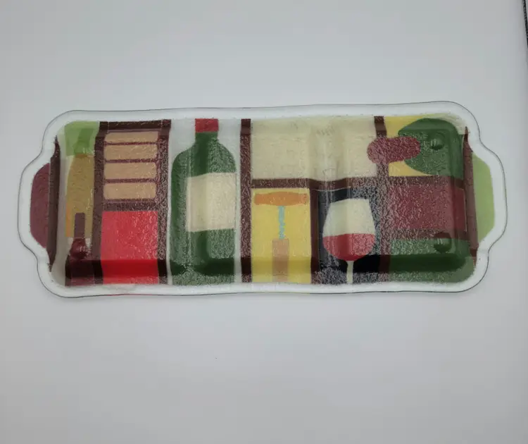 Peggy Karr Fused Glass Vino Wine 3 Section Serving Tray