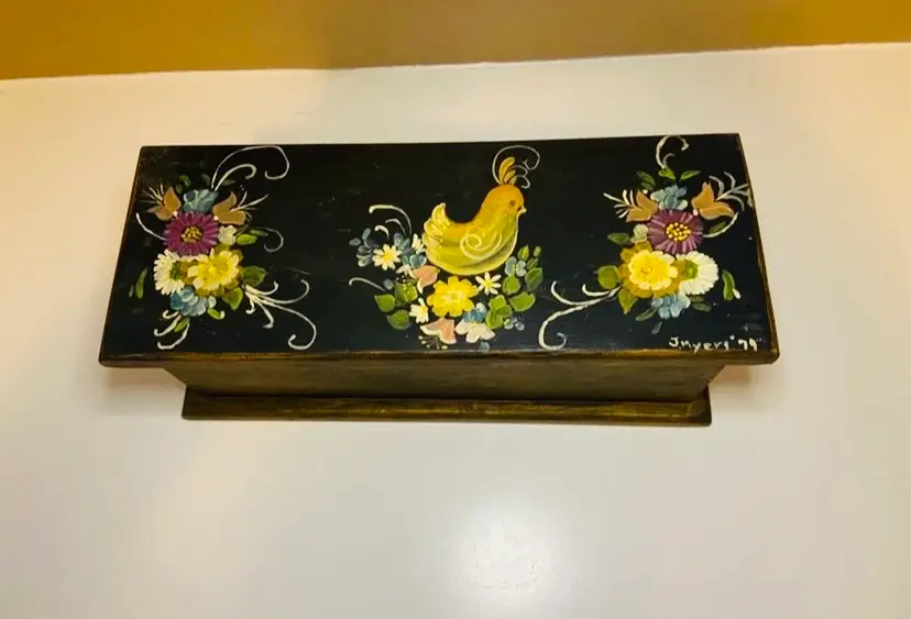 Hand Painted Wooden Folk Art Recipe Box CottageCore Farmhouse Rustic Country