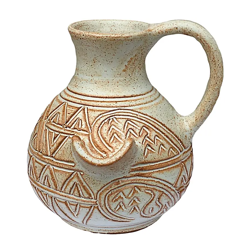 CHS Cyprus Handicrafts Studio Carved Pottery Pitcher Ewer
