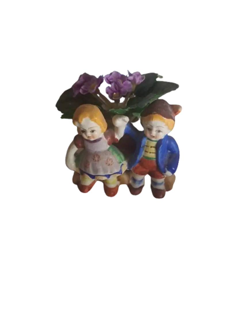 Made in Occupied Japan Small and Kitschy Vase with Boy and Girl