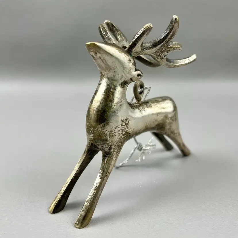 Vintage Silver Plate Reindeer 4" Ornament Christmas Holiday Decor Deer Antlers
