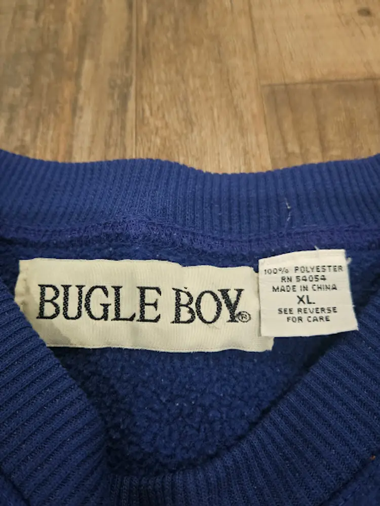 Bugle Boy Vintage Sweatshirt Men XL Blue Fleece Aztec Print Crew Neck Pullover