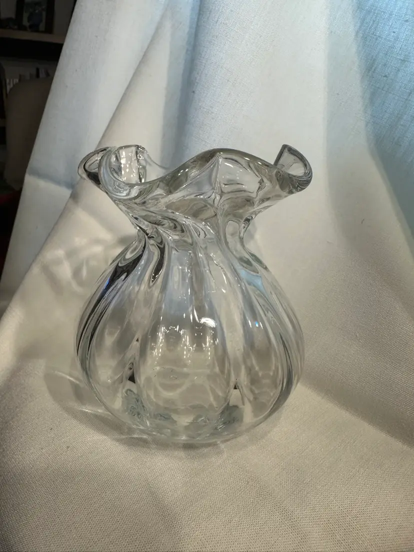 Vintage Barclay Twos Co Ruffled Edge Handblown Vase Clear Hand Blown Stretched