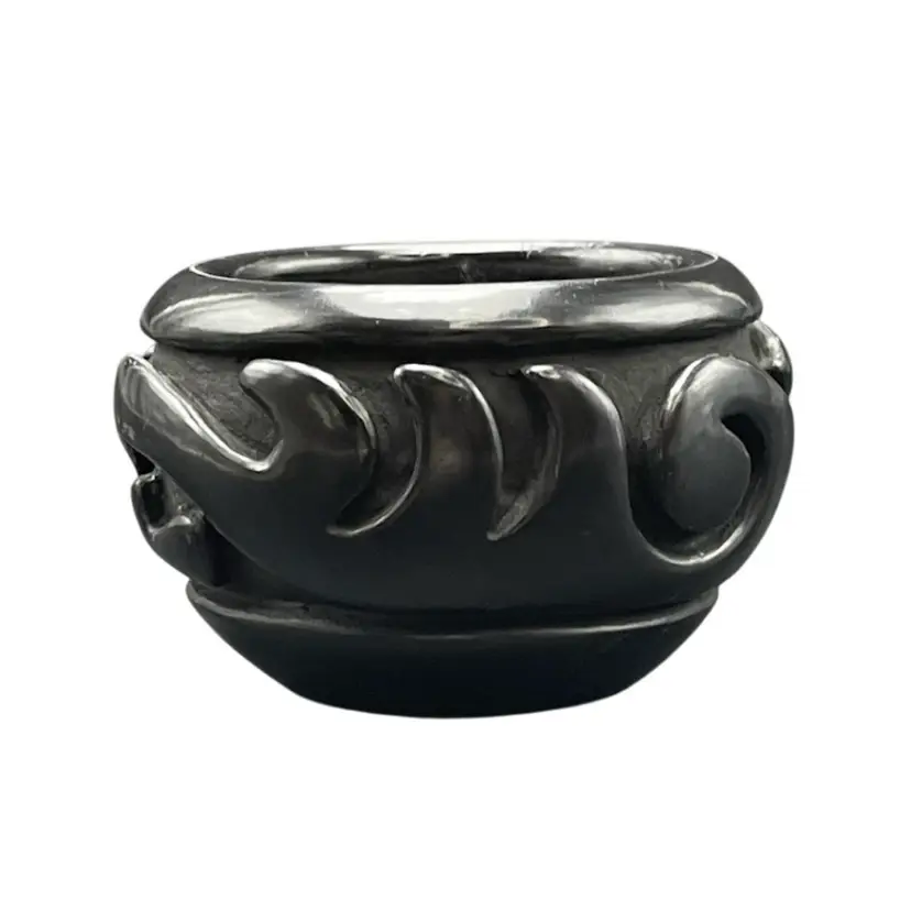 Santa Clara Pueblo Blackware Pottery Bowl Teresita Naranjo Avanyu Design Signed Native American Art