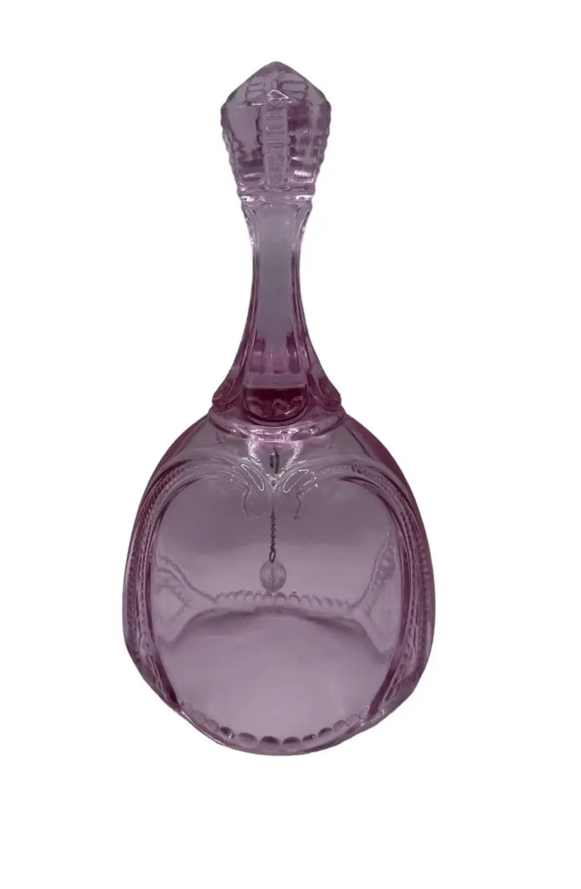 Fenton Pink Bell Empress Rose 2000 Art Glass Embossed Beads Scroll 7"