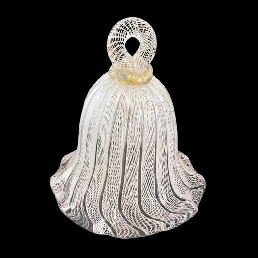 White Latticino Glass Bell 4.5”