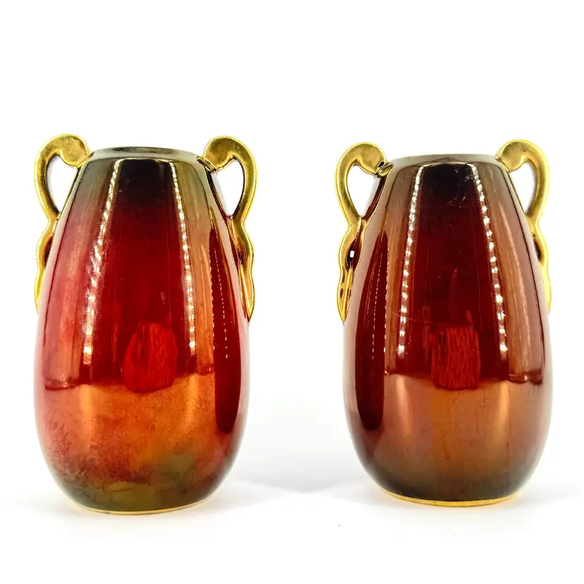 Pair Of Carlton Ware Rouge Royale Vases