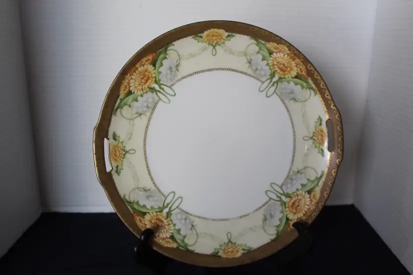 Antique Reinhold Schlegelmilch Tillowitz Floral Two Handle Platter Germany