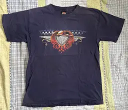 Y2K - 2001 Harley Davidson Phoenix Eagle Checkerboard Flame Graphic LRG T Shirt