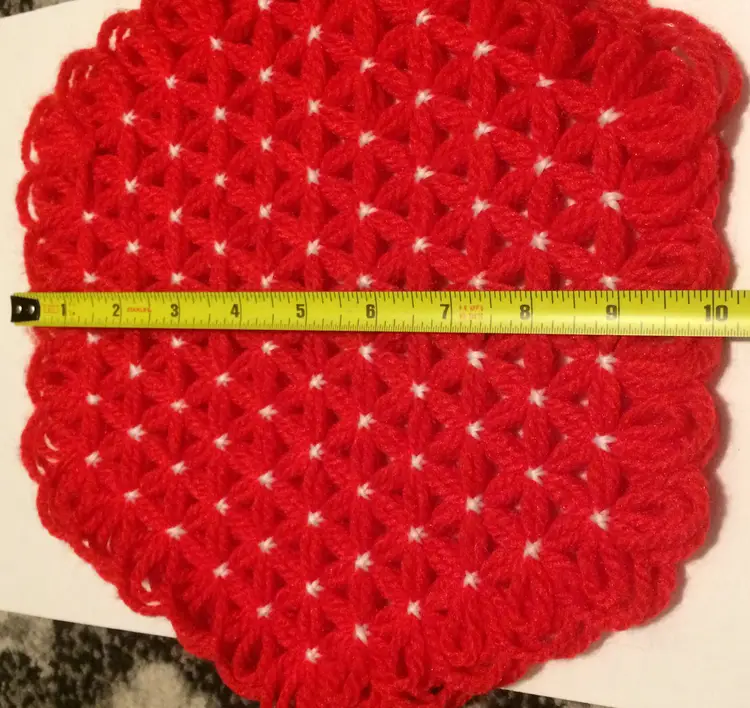 Handmade Doily! Red Flowers with White Centers. 10" x 11"