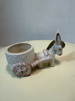Vintage Mini Ceramic Donkey Pulling Cart Planter