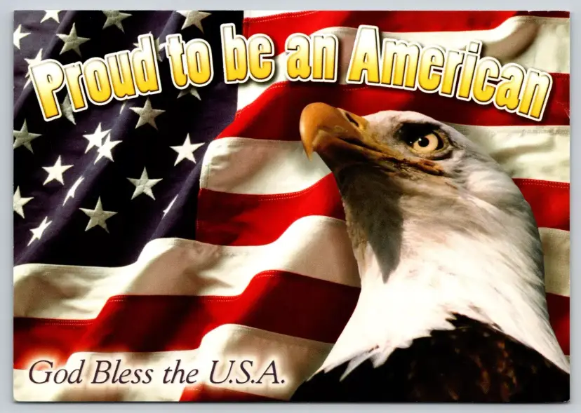 Postcard Proud to be an American God Bless the USA Eagle and Flag United States Red White Blue -  8462
