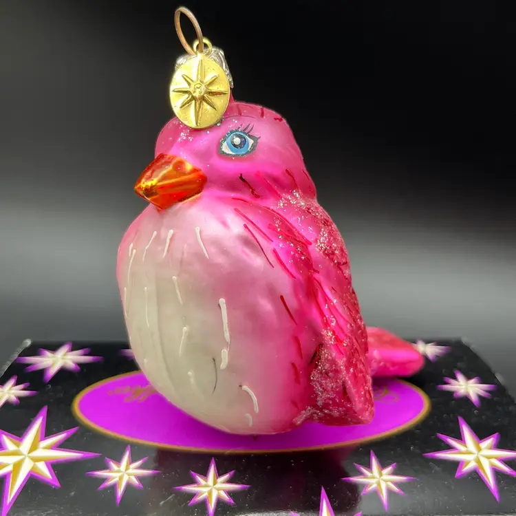 Vtg Christopher Radko CHUBBY CHIRPER PINK Bird Ornament 00-429-0 Original Box