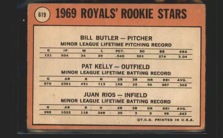 Royals Rookie Stars (Butler / Kelly / Rios) 1969 Topps #619 - (140) - Kansas City Royals