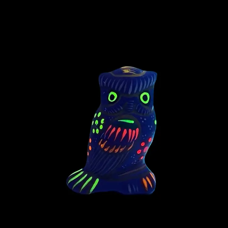 Mexican Talavera Owl Figurine Hand Painted Red Clay Glows