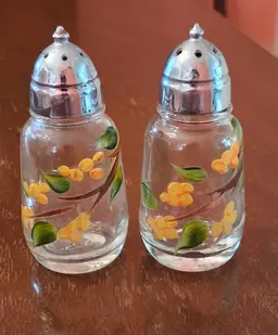 Vintage Hazel Atlas Handpainted Orange Flowers Salt and Pepper Shakers 3.5 in