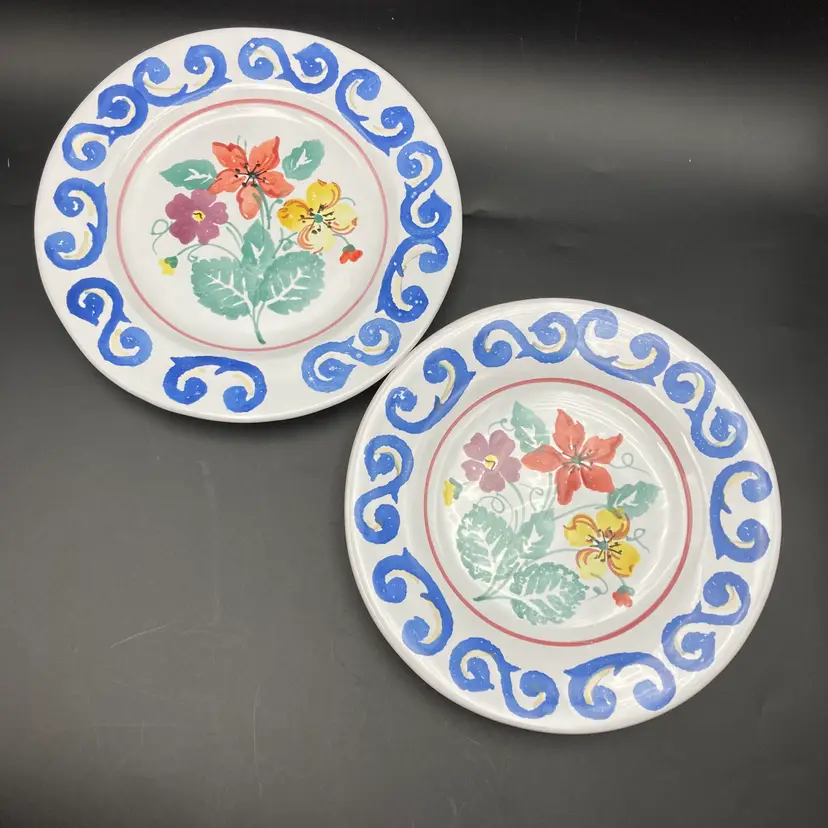 2 Set Ashley Williams Firenze Italy Hand Painted Floral Salad Plates 8 3/4"
