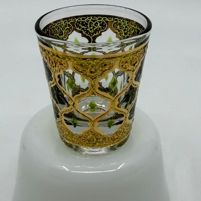 Vintage Culver Valencia MCM Shot Glass 22kt Gold Green Diamonds