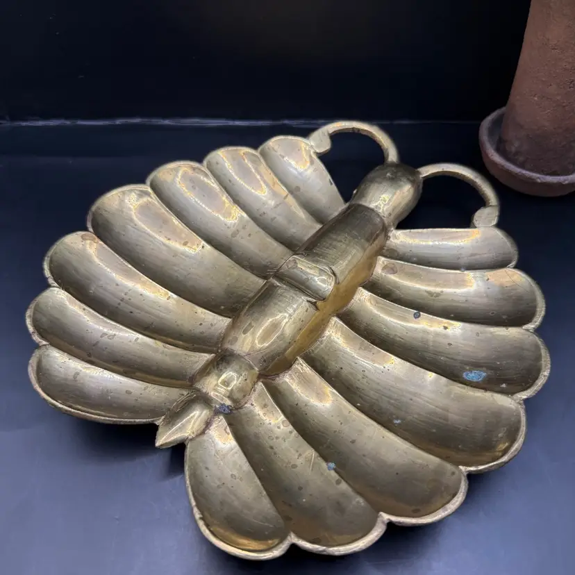 MCM Solid Brass Butterfly Ashtray Trinket Dish Made In India 8x8”