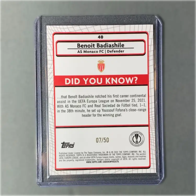 2021-22 Topps Merlin Chrome UEL BENOIT BADIASHILE /50 Rookie Gold Atomic Monaco