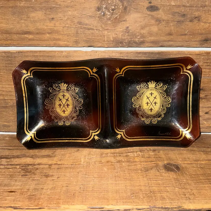 Vintage Black & Gold Trinket Dish Signed By Gruonaolu