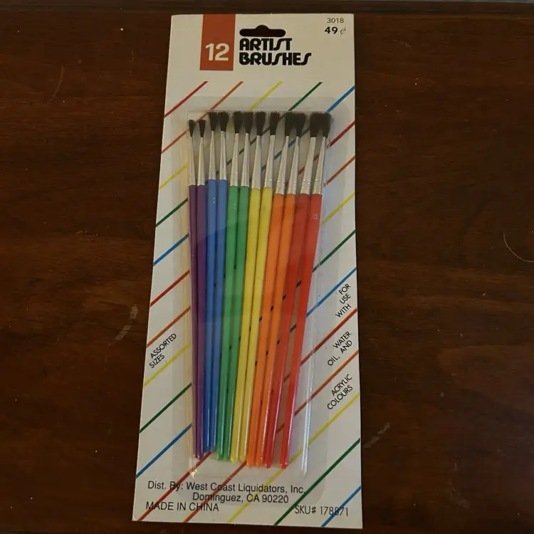Vintage 80s/90s Kids Artist Brushes Set Of 12 Rainbow Paint Brushes Retro