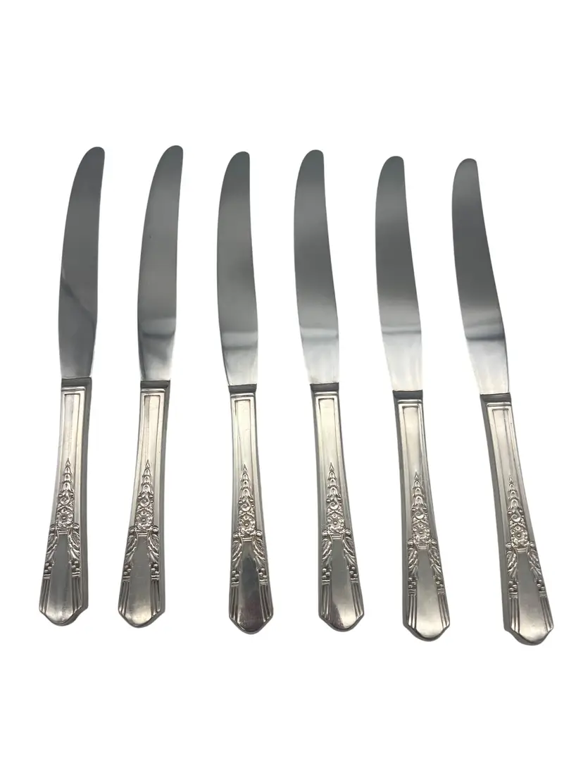 Oneida Simeon L & George H Rogers Jasmine 6 Dinner Knives 9.25" Circa 1939