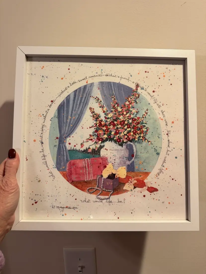 Vintage D. Morgan Print - Folk Art - Contemporary Frame 13” X 13”