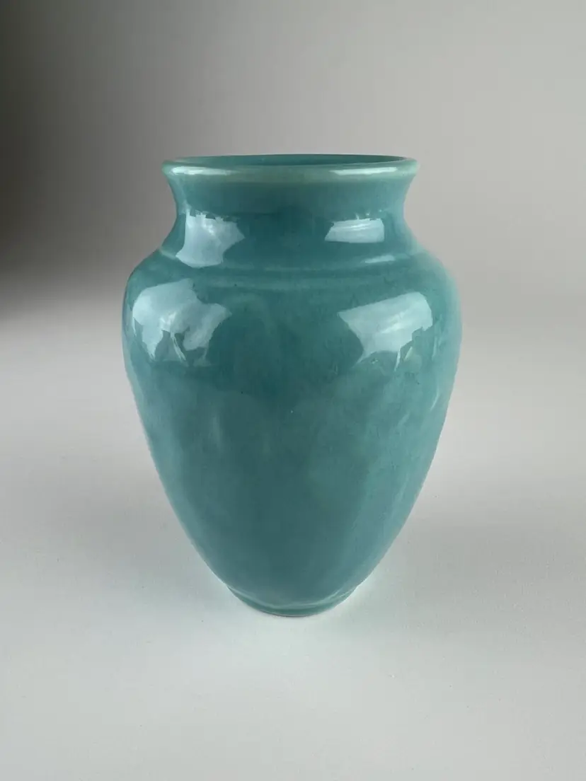 1947 XLVII Rookwood 6510 Art Deco Vase: Moth Butterfly Design, Signed Pottery Blue Glazed