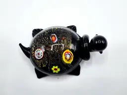 032 Black Glass Millefiori Gold Aventurine Art Glass Turtle Figurine Verdici Design 2 1/2"