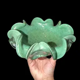 Art Glass Bowl Green Made in Italy Murano