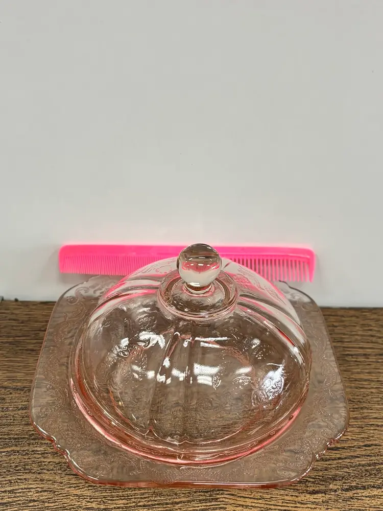 Pink Depression Glass Covered Butter Dish