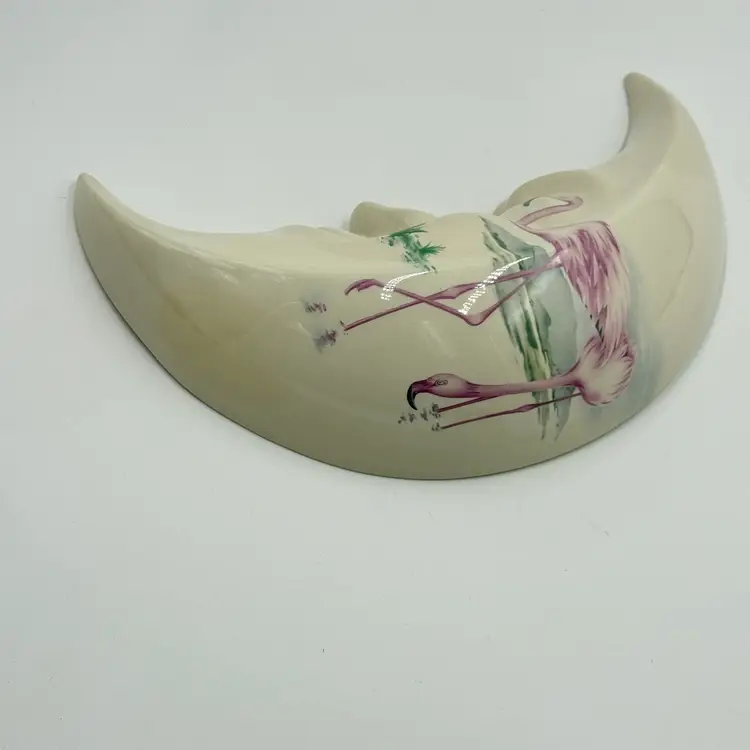 Crescent Moon White With Face Wall Decor Hand Painted Pink Flamingos