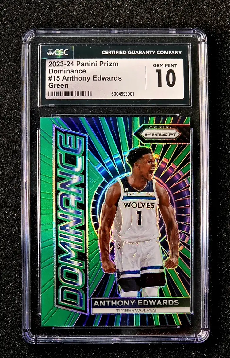 2023 Panini Prizm Dominance Anthony Edwards #15 Green Prizm CGC 10