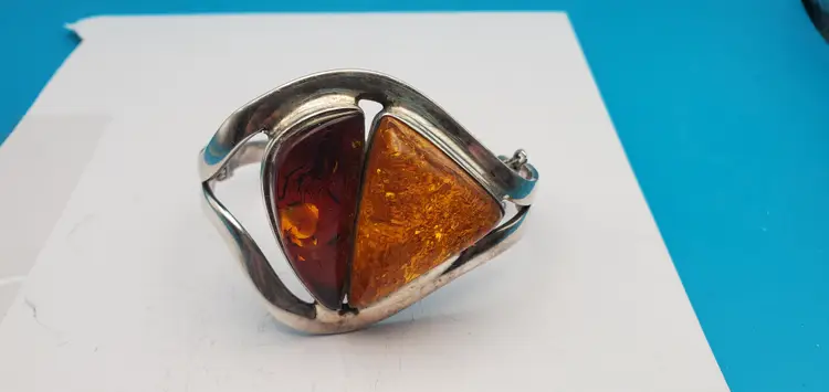 Vintage Baltic Amber Glass Stone Silver Alloy Bracelet