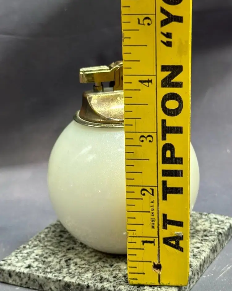 Vintage Alabaster Made In Italy Round Lighter White Brass Top Paperweight Shelf