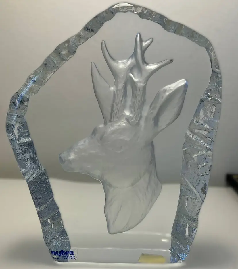 Vintage Nybro Sweden Deer Crystal Glass Paperweight Sculpture