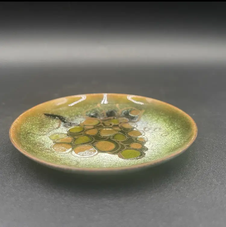Enamel and Copper Grape Cluster Trinket Dish Artist Initials by M. Ratcliff