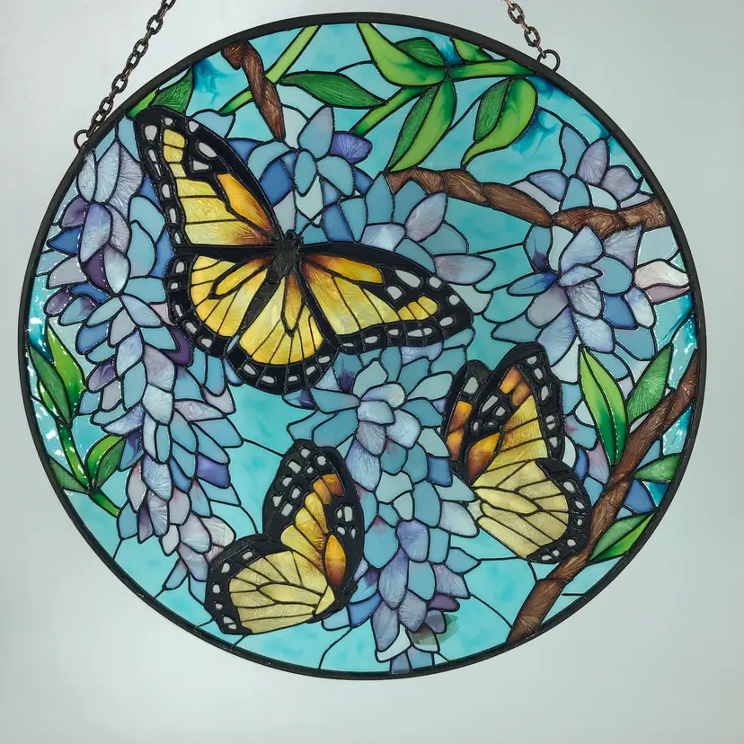 Joan Baker Wings and Wisteria Monarch Butterflies & Flowers Large Sun Catcher